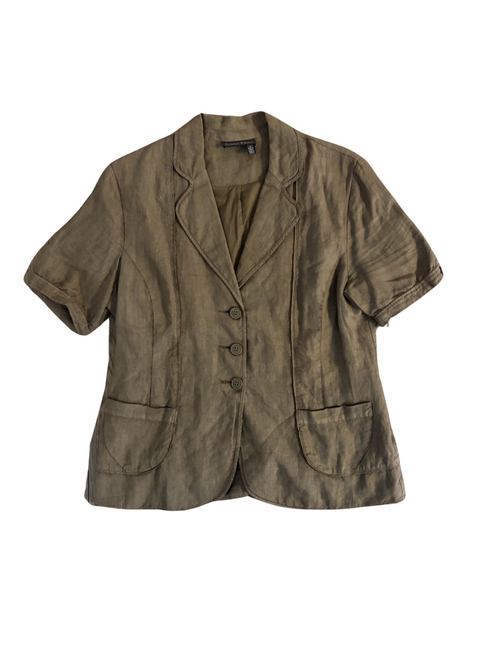 2000’s Tristan & Iseut Short Sleeve Linen Blend Blazer Jacket - Khaki